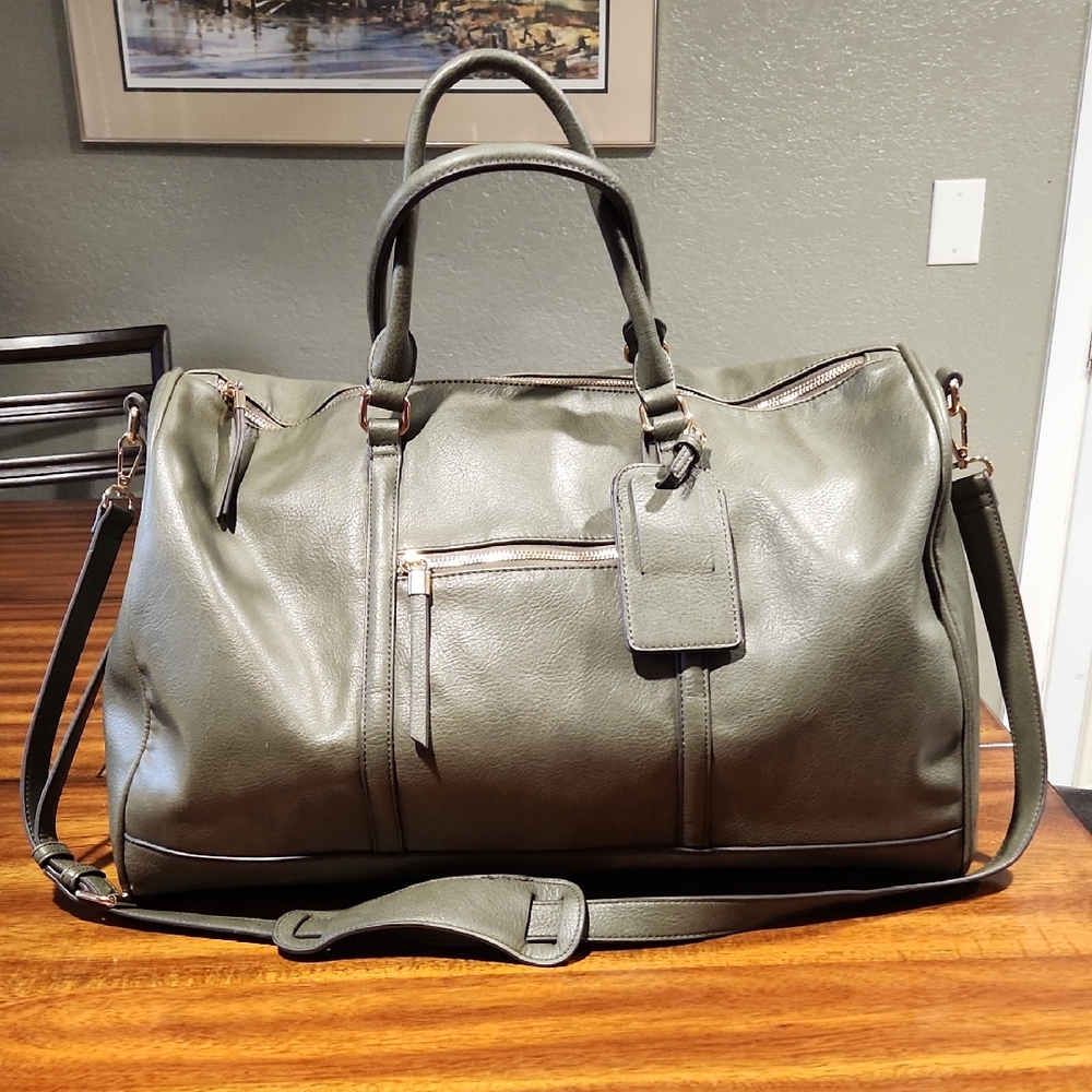 Sole Society Olive Green Vegan Leather Duffel Bag